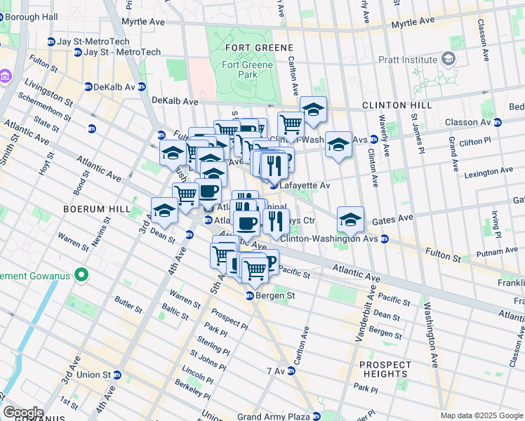 map of restaurants, bars, coffee shops, grocery stores, and more near 150 South Portland Avenue in Brooklyn