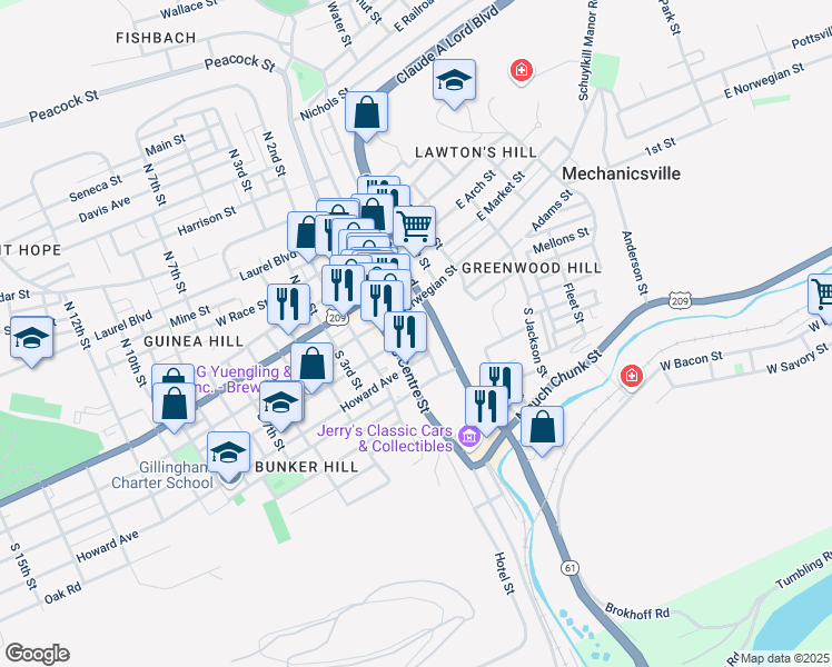 map of restaurants, bars, coffee shops, grocery stores, and more near 5 Mahantongo Street in Pottsville
