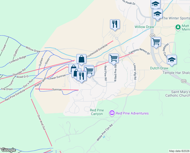 map of restaurants, bars, coffee shops, grocery stores, and more near 2669 Canyons Resort Drive in Park City