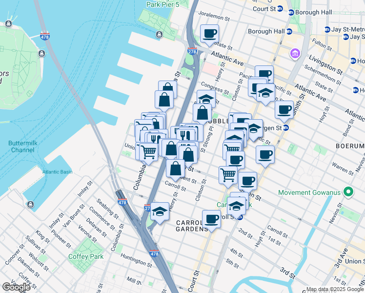 map of restaurants, bars, coffee shops, grocery stores, and more near 492 Henry Street in Brooklyn