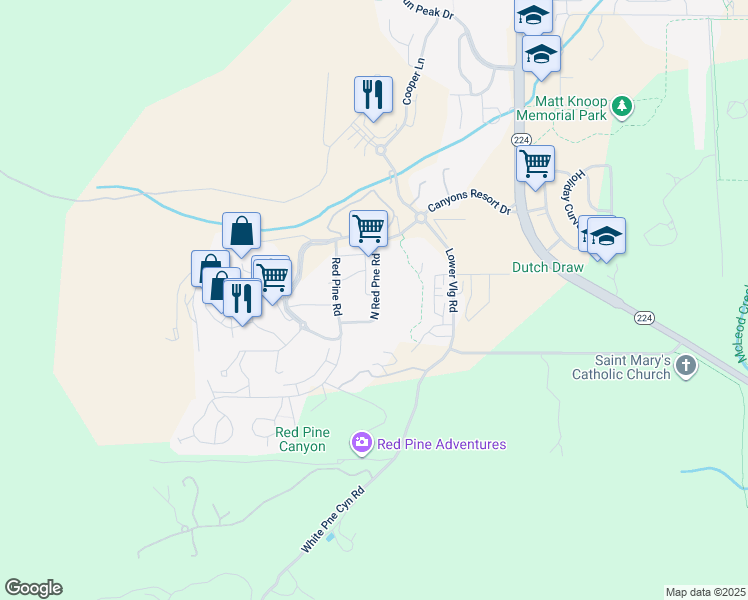 map of restaurants, bars, coffee shops, grocery stores, and more near 2025 Navajo Trail in Park City