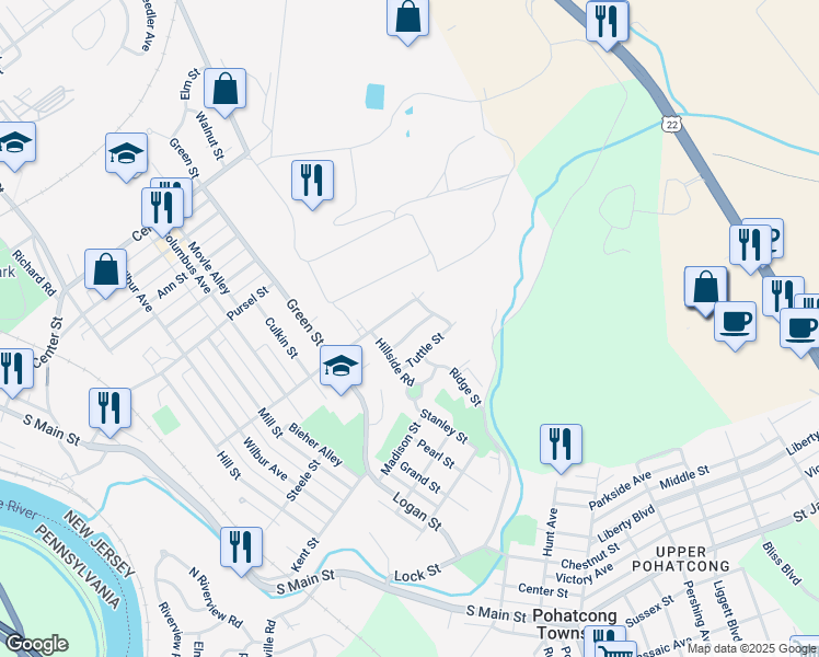 map of restaurants, bars, coffee shops, grocery stores, and more near 575 Arlington Avenue in Phillipsburg