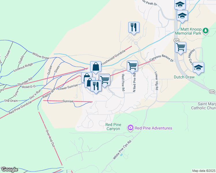 map of restaurants, bars, coffee shops, grocery stores, and more near 2500 Canyons Resort Drive in Park City