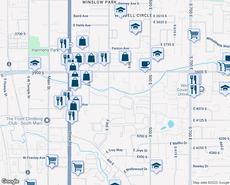 map of restaurants, bars, coffee shops, grocery stores, and more near 4005 South 300 East in Murray