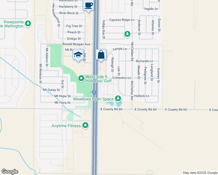 map of restaurants, bars, coffee shops, grocery stores, and more near 4101 Crittenton Lane in Wellington