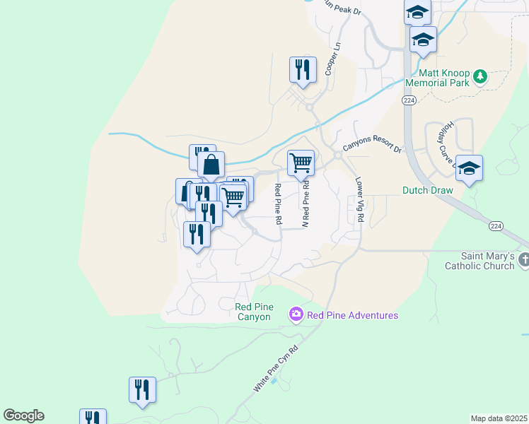 map of restaurants, bars, coffee shops, grocery stores, and more near 2669 Canyons Resort Drive in Park City