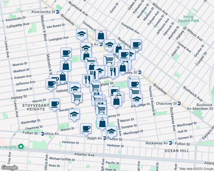 map of restaurants, bars, coffee shops, grocery stores, and more near 749 Macon Street in Brooklyn