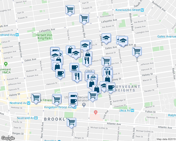 map of restaurants, bars, coffee shops, grocery stores, and more near in Brooklyn