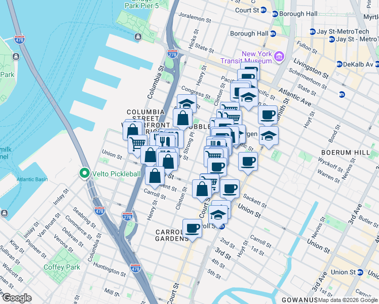 map of restaurants, bars, coffee shops, grocery stores, and more near 236 Degraw Street in Brooklyn
