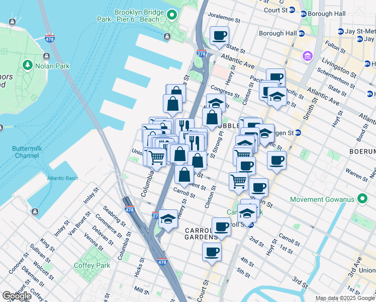 map of restaurants, bars, coffee shops, grocery stores, and more near in Brooklyn