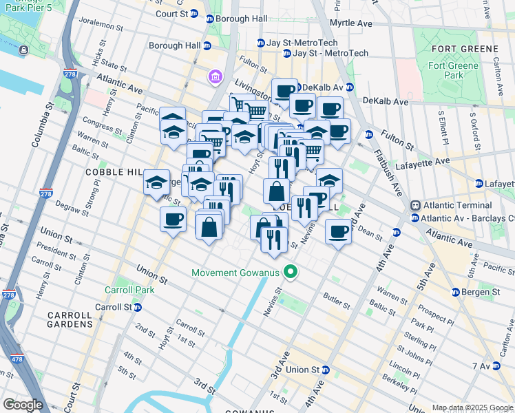 map of restaurants, bars, coffee shops, grocery stores, and more near in Brooklyn