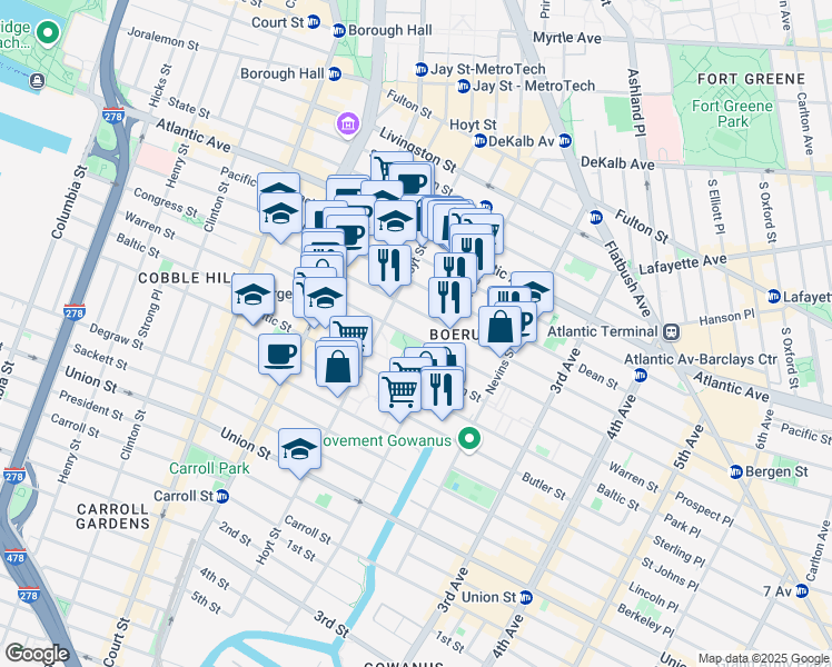 map of restaurants, bars, coffee shops, grocery stores, and more near in Brooklyn