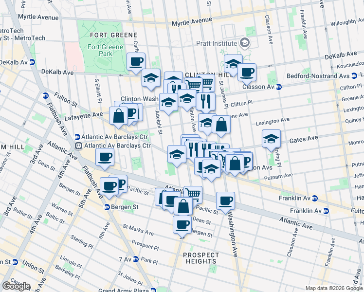 map of restaurants, bars, coffee shops, grocery stores, and more near in Brooklyn