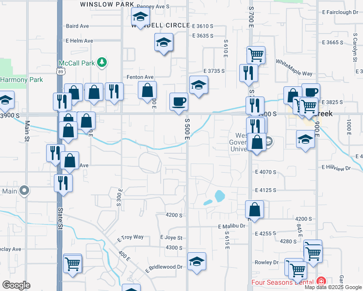 map of restaurants, bars, coffee shops, grocery stores, and more near 480 Brandt Court in Salt Lake City