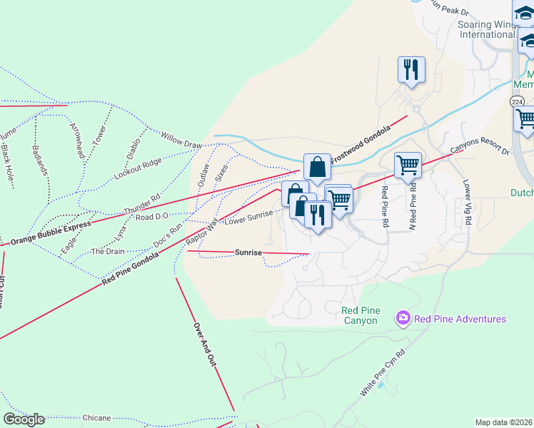 map of restaurants, bars, coffee shops, grocery stores, and more near 2750 West High Mountain Road in Park City