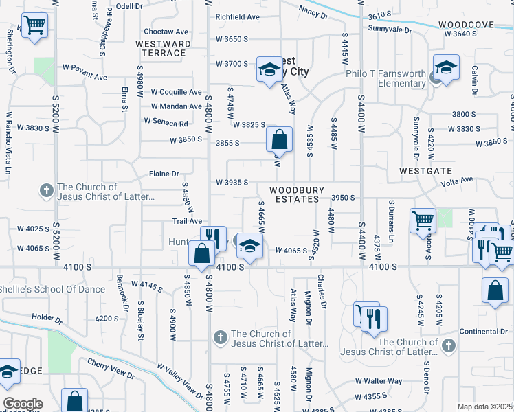 map of restaurants, bars, coffee shops, grocery stores, and more near 3992 South 4665 West in West Valley City