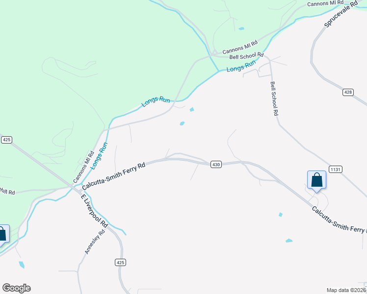 map of restaurants, bars, coffee shops, grocery stores, and more near 47522 Calcutta-Smith Ferry Road in East Liverpool