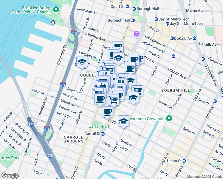 map of restaurants, bars, coffee shops, grocery stores, and more near 284 Baltic Street in Brooklyn