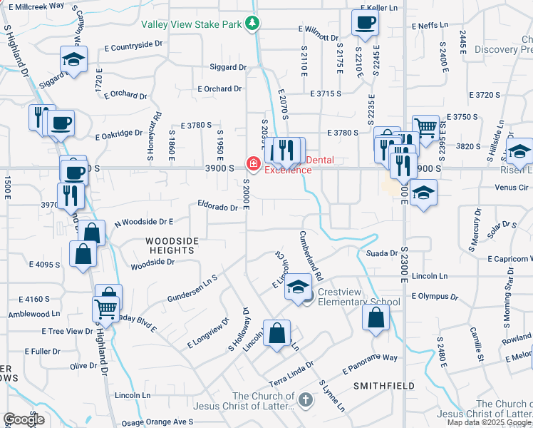 map of restaurants, bars, coffee shops, grocery stores, and more near 3985 Arco Circle in Salt Lake City