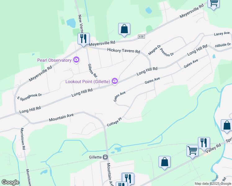 map of restaurants, bars, coffee shops, grocery stores, and more near 265 Gates Avenue in Long Hill
