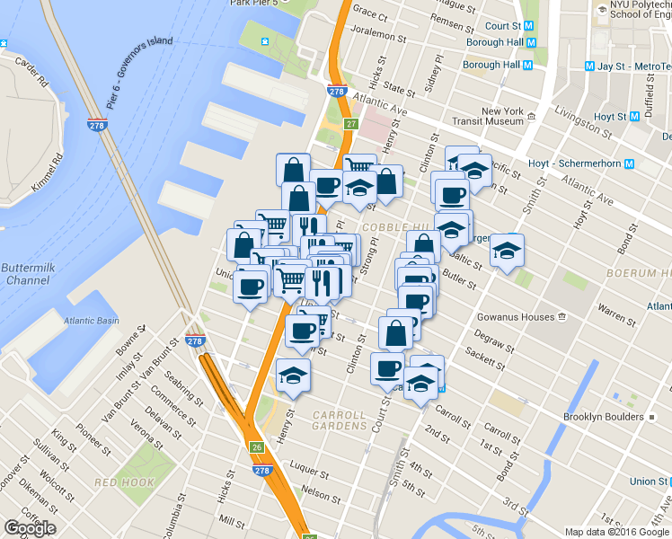 map of restaurants, bars, coffee shops, grocery stores, and more near 492 Henry Street in Brooklyn