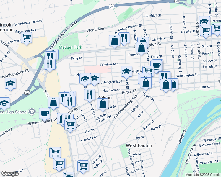 map of restaurants, bars, coffee shops, grocery stores, and more near in Wilson