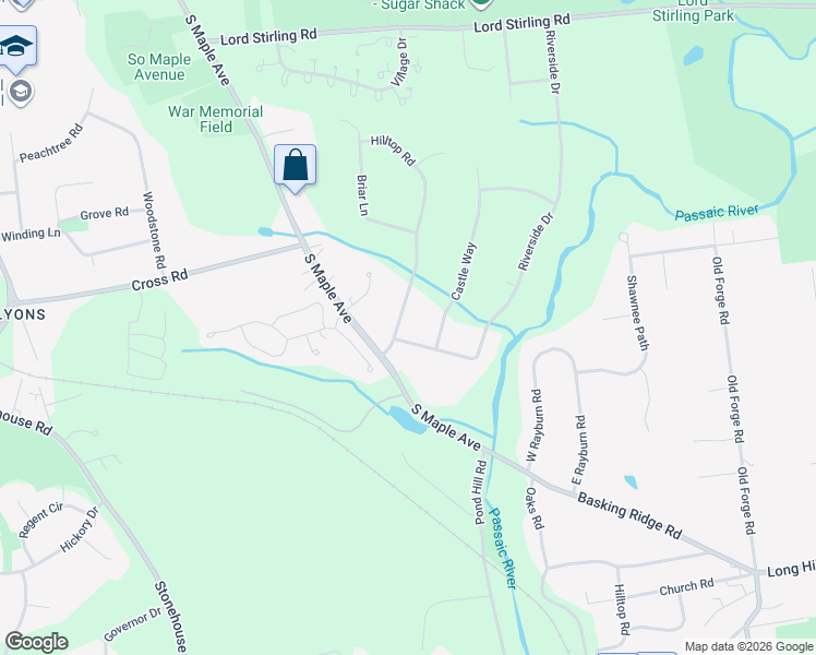 map of restaurants, bars, coffee shops, grocery stores, and more near 15 Hilltop Road in Bernards