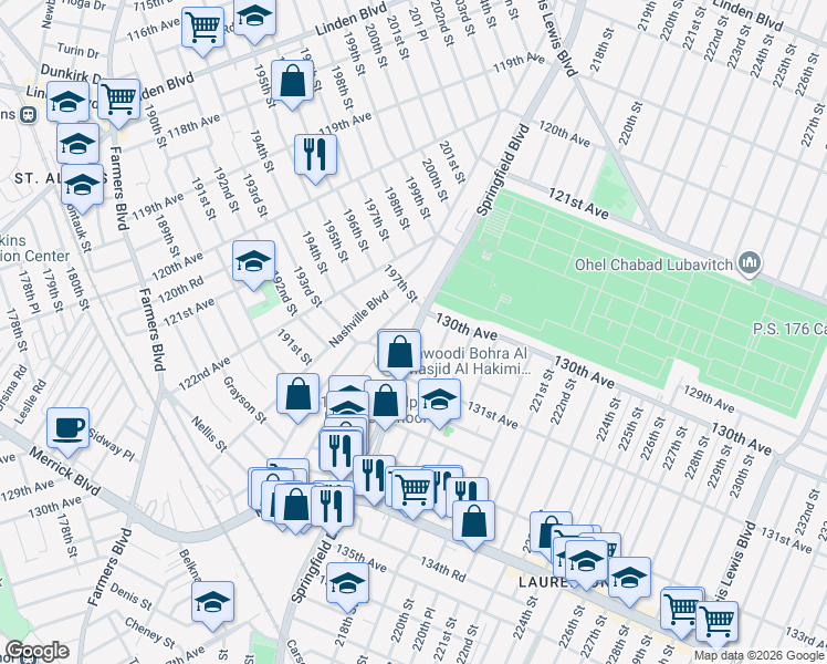map of restaurants, bars, coffee shops, grocery stores, and more near in Queens