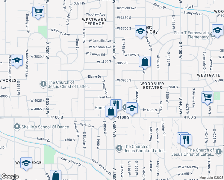 map of restaurants, bars, coffee shops, grocery stores, and more near 3978 South 4800 West in Salt Lake City