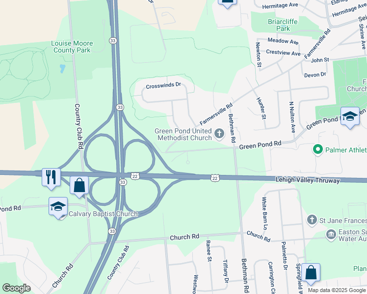 map of restaurants, bars, coffee shops, grocery stores, and more near in Palmer Township