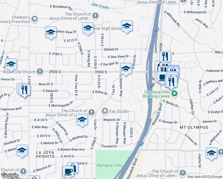 map of restaurants, bars, coffee shops, grocery stores, and more near 3984 South 3210 East in Salt Lake City