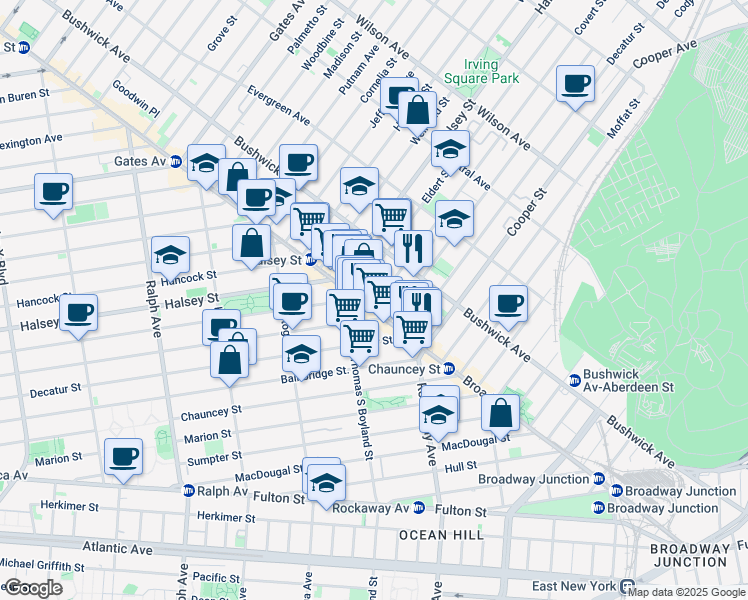 map of restaurants, bars, coffee shops, grocery stores, and more near 803 MacDonough Street in Brooklyn