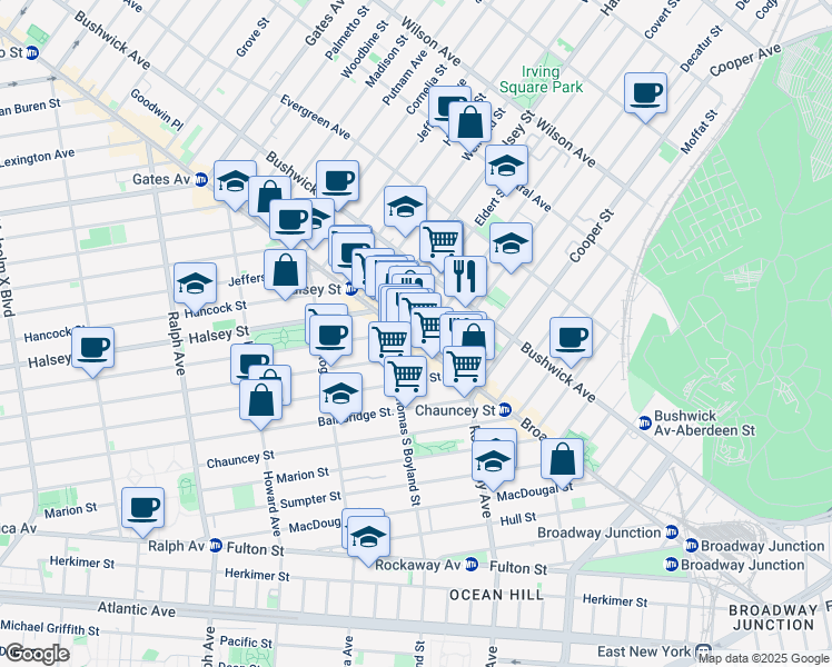 map of restaurants, bars, coffee shops, grocery stores, and more near 803 MacDonough Street in Brooklyn