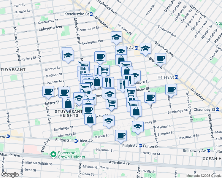 map of restaurants, bars, coffee shops, grocery stores, and more near in Brooklyn
