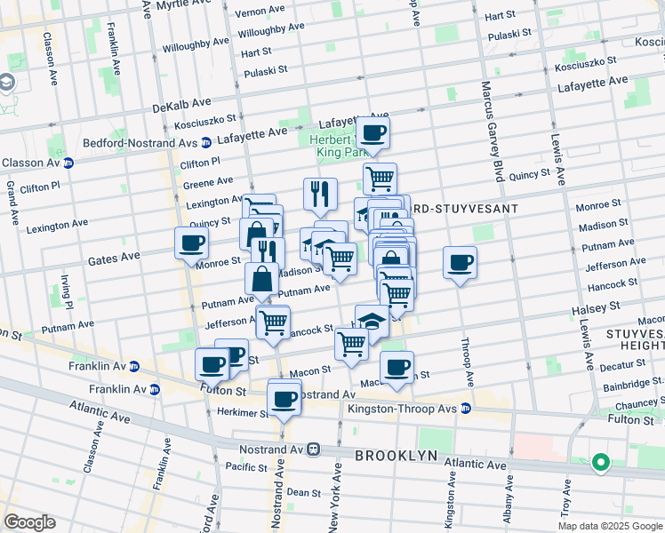 map of restaurants, bars, coffee shops, grocery stores, and more near in Brooklyn