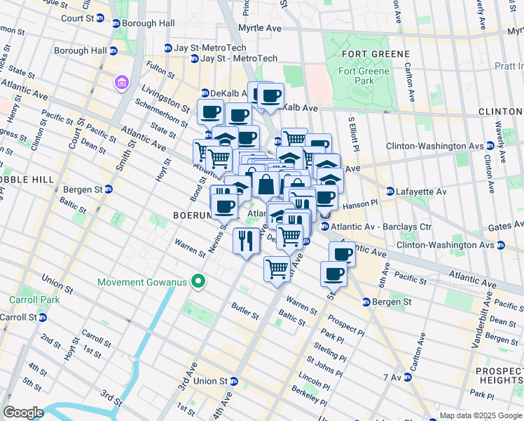 map of restaurants, bars, coffee shops, grocery stores, and more near 490 Pacific Street in Brooklyn