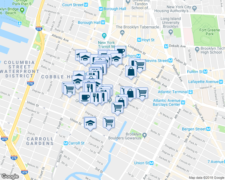 map of restaurants, bars, coffee shops, grocery stores, and more near in Brooklyn