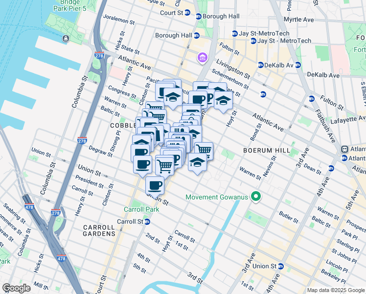 map of restaurants, bars, coffee shops, grocery stores, and more near in Brooklyn
