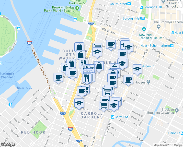 map of restaurants, bars, coffee shops, grocery stores, and more near 492 Henry Street in Brooklyn