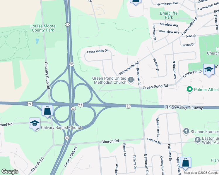 map of restaurants, bars, coffee shops, grocery stores, and more near in Palmer Township