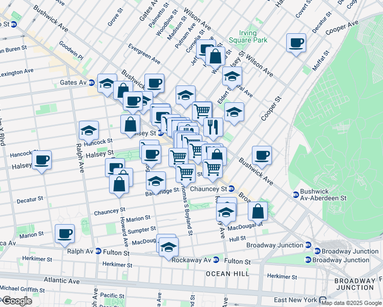 map of restaurants, bars, coffee shops, grocery stores, and more near 803 MacDonough Street in Brooklyn