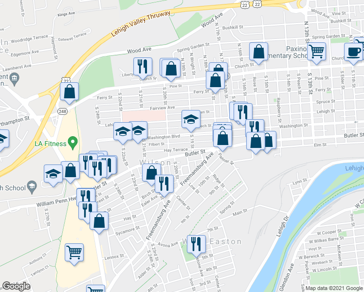map of restaurants, bars, coffee shops, grocery stores, and more near 1913 Hay Terrace in Easton