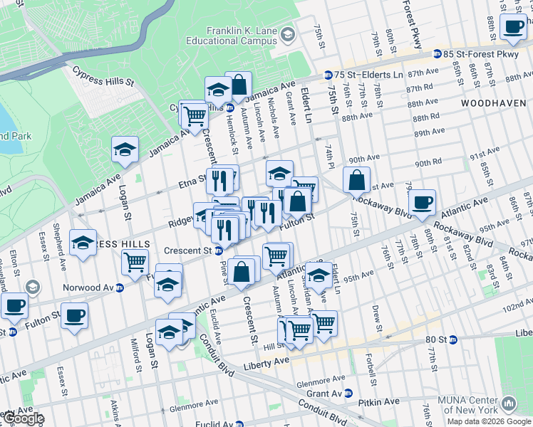 map of restaurants, bars, coffee shops, grocery stores, and more near in Brooklyn