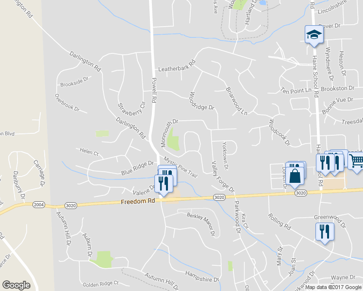 map of restaurants, bars, coffee shops, grocery stores, and more near 75 Monmouth Drive in Cranberry Township