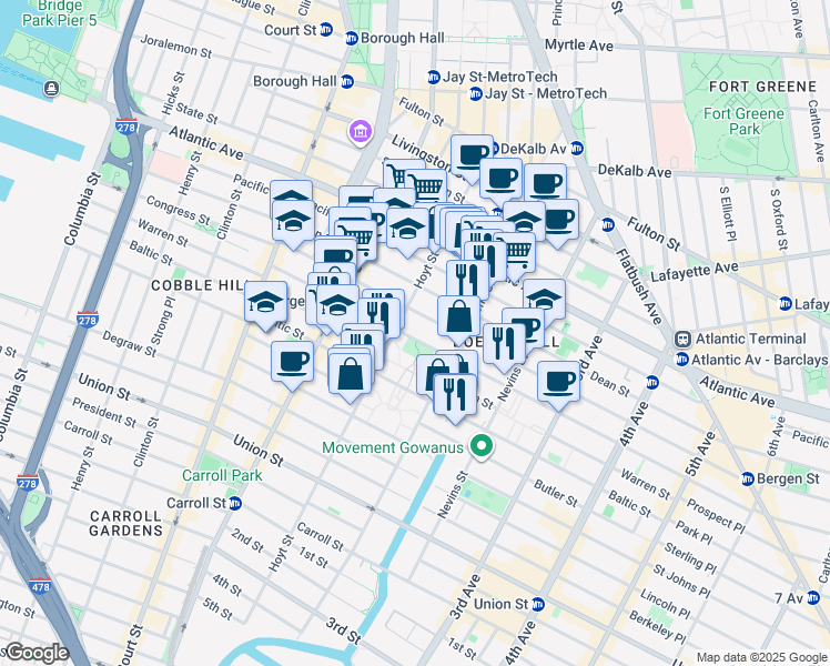 map of restaurants, bars, coffee shops, grocery stores, and more near in Brooklyn