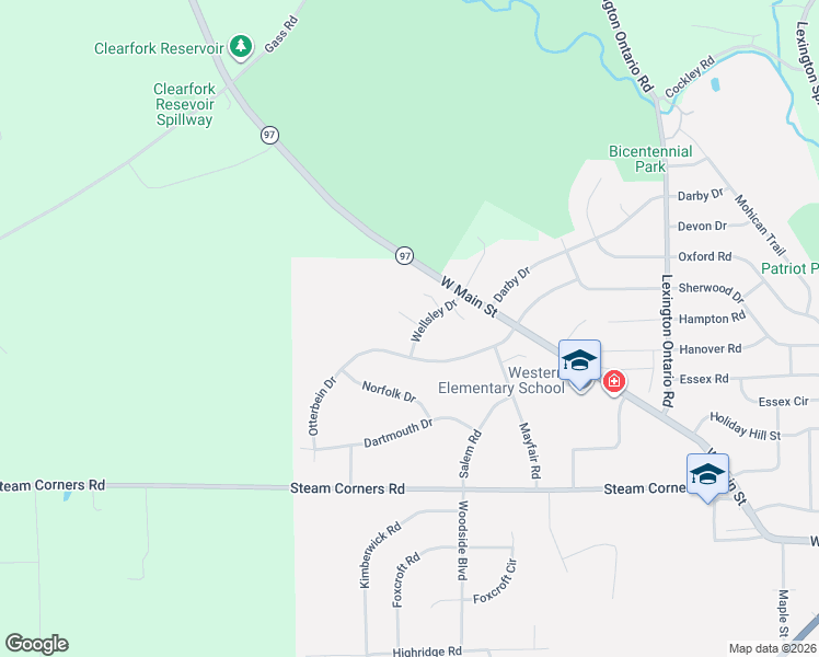 map of restaurants, bars, coffee shops, grocery stores, and more near 143 Otterbein Drive in Mansfield