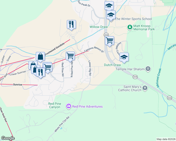 map of restaurants, bars, coffee shops, grocery stores, and more near 3800 Blackstone Drive in Park City