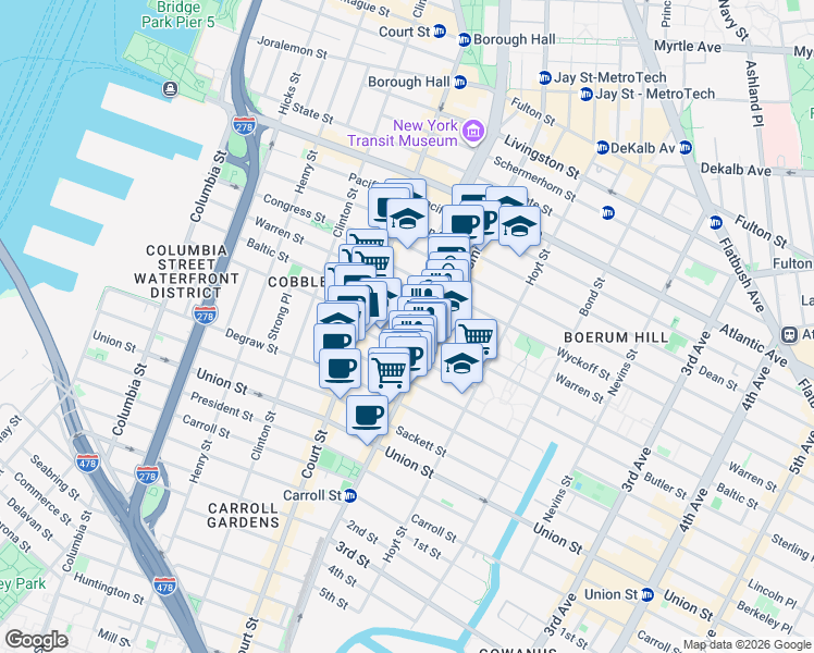 map of restaurants, bars, coffee shops, grocery stores, and more near 310 Baltic Street in Brooklyn