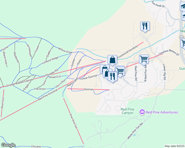 map of restaurants, bars, coffee shops, grocery stores, and more near 2752 West High Mountain Road in Park City