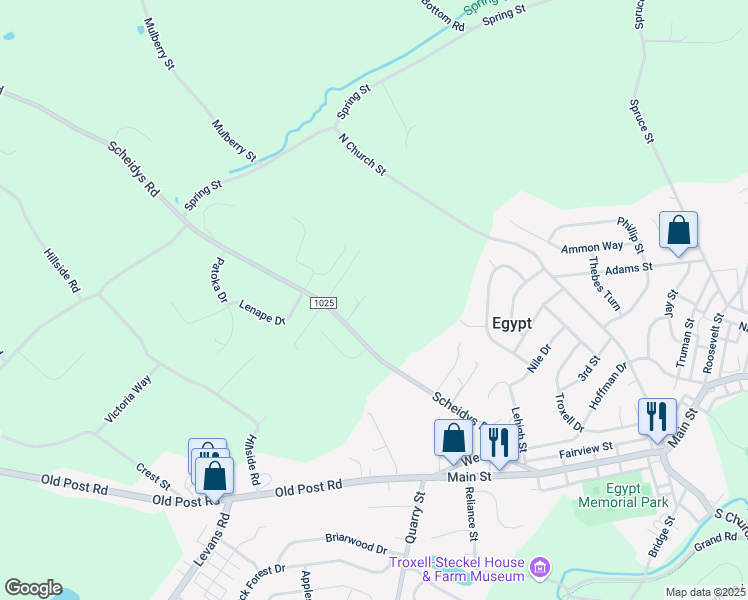 map of restaurants, bars, coffee shops, grocery stores, and more near 4285 Scheidys Road in Lehigh County